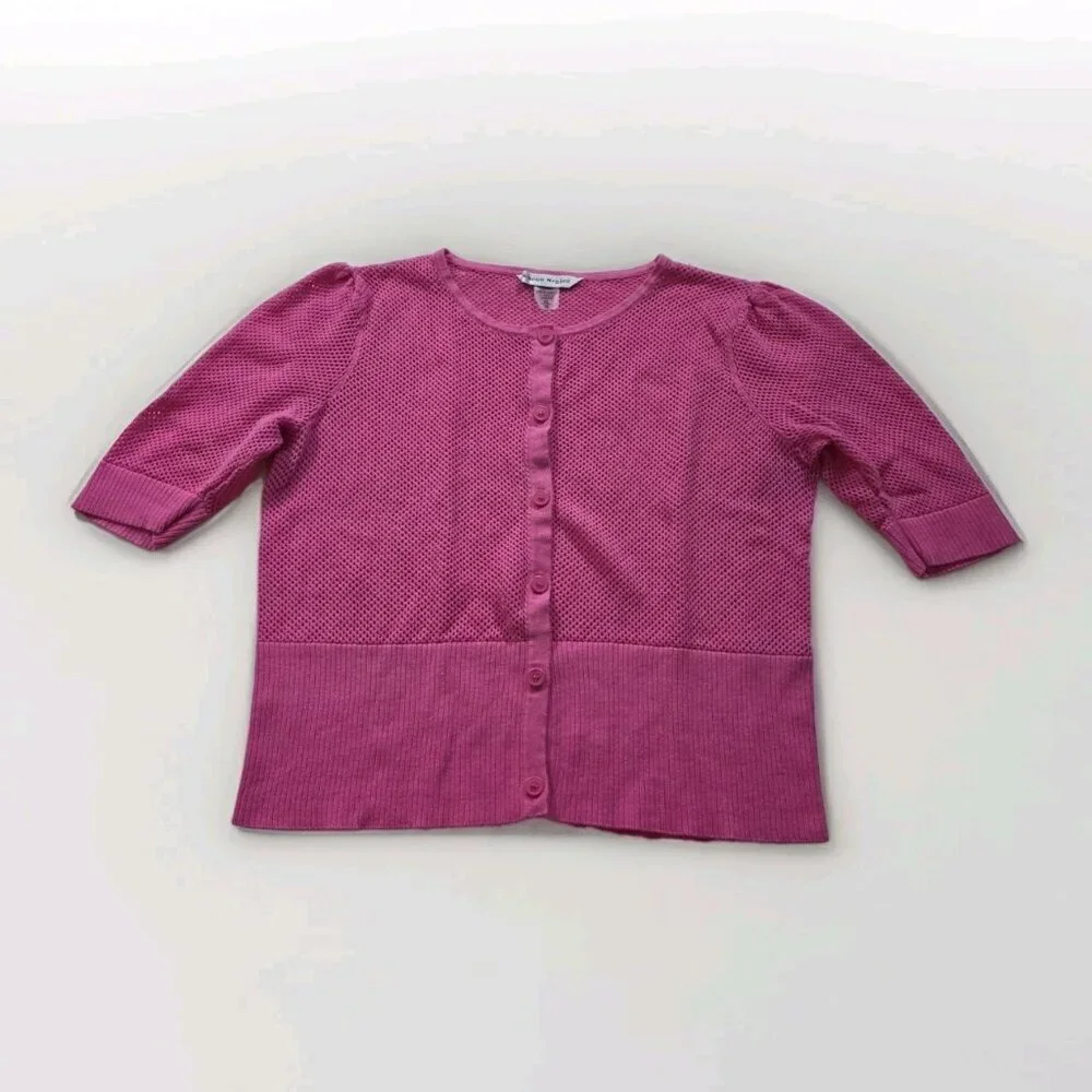 Bianca Nygard Cardigan Womens XL Hot Pink SS Button Up Round Neck Boho Open Knit